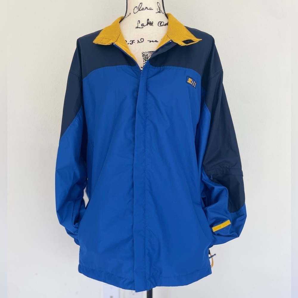 Vintage 90’s STARTER Jacket Windbreaker Blue‎ and Gold Mesh lining Sz L Iconic